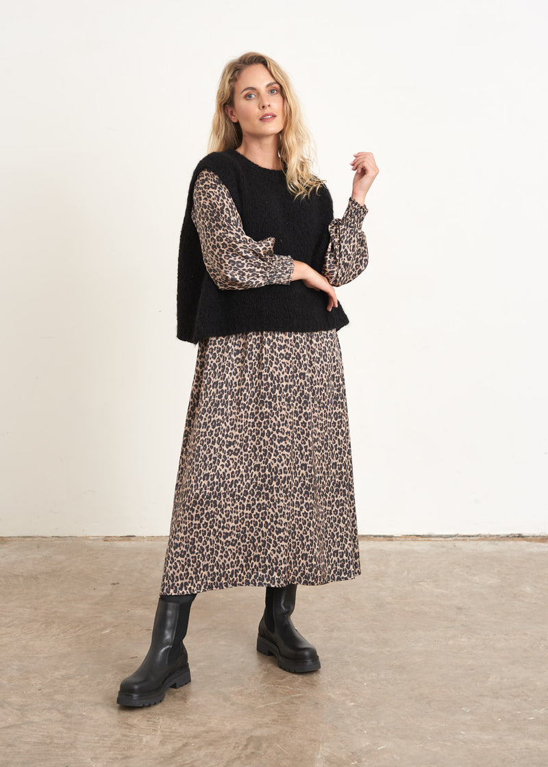 Leopard print satin midi dress