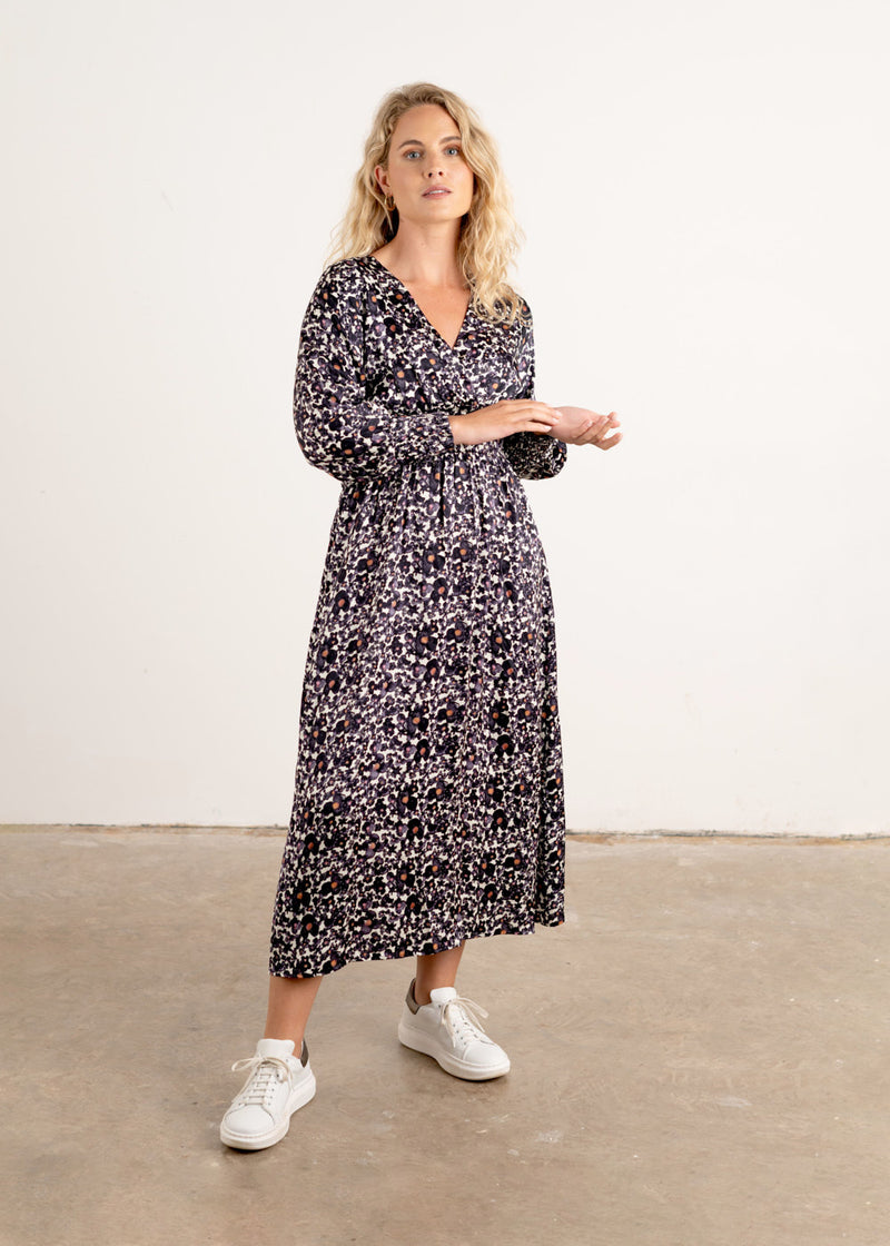 Dark blue floral midi dress