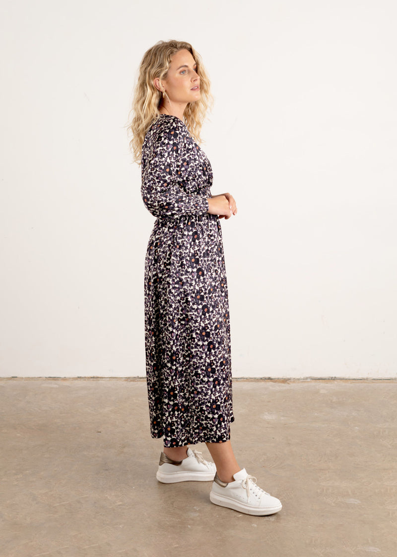 Dark blue floral midi dress