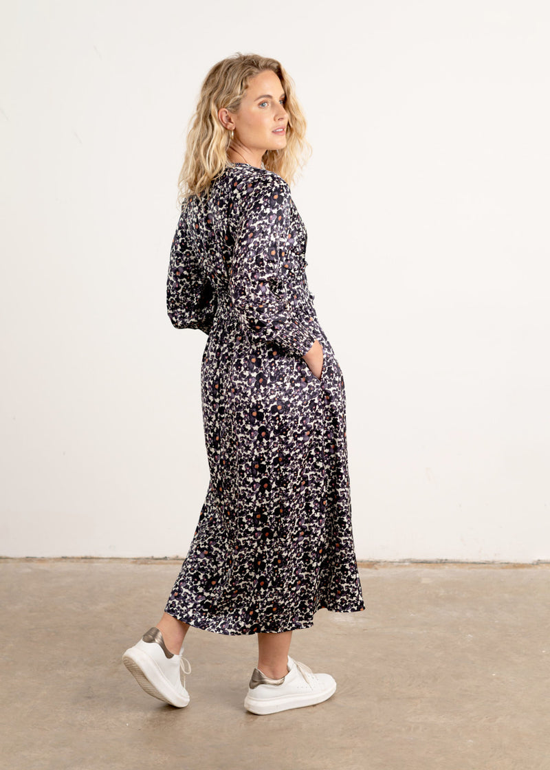 Dark blue floral midi dress