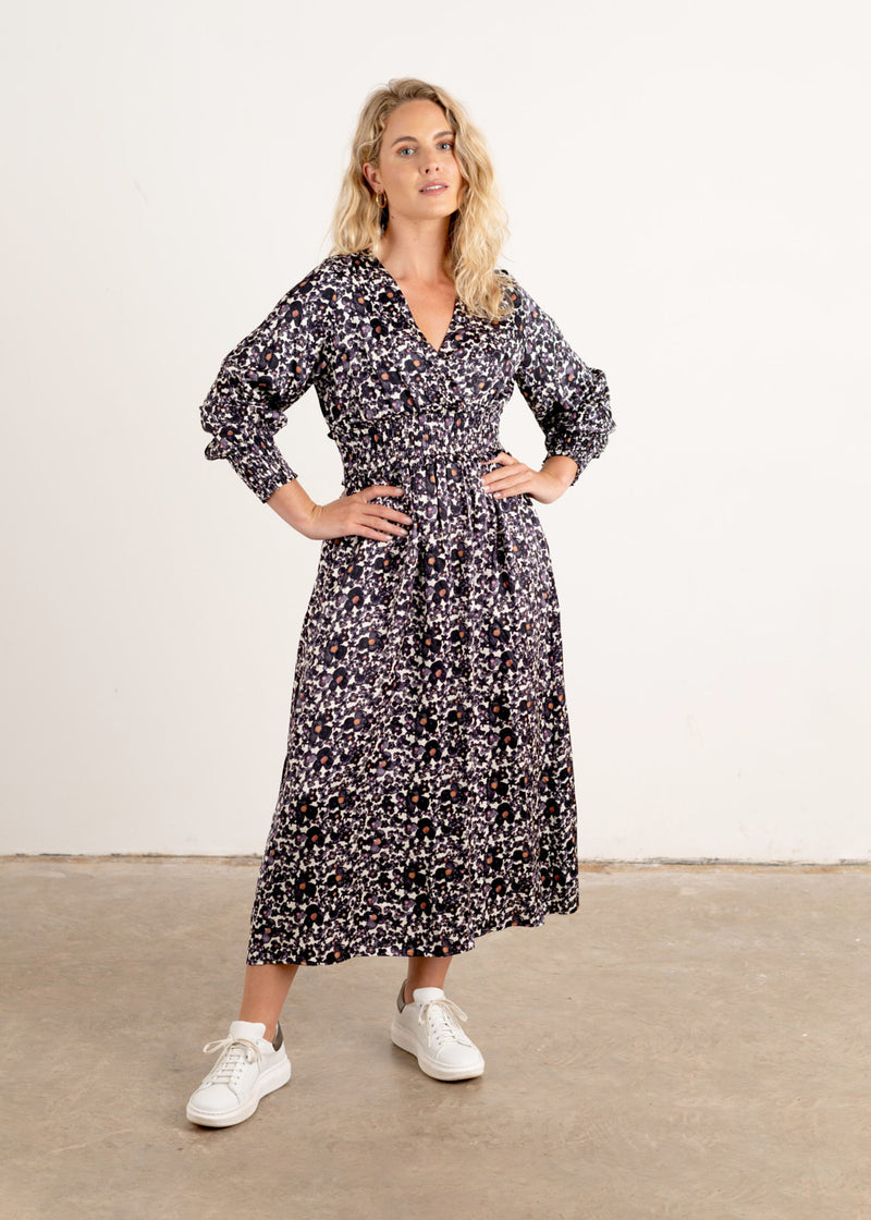 Dark blue floral midi dress