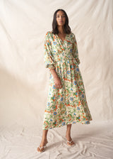 Pale yellow midi dress with floral print