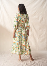 Pale yellow midi dress with floral print