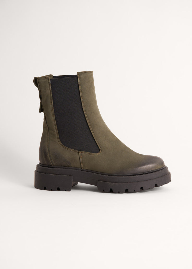 Khaki green leather boots