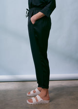 Navy satin tapered trousers