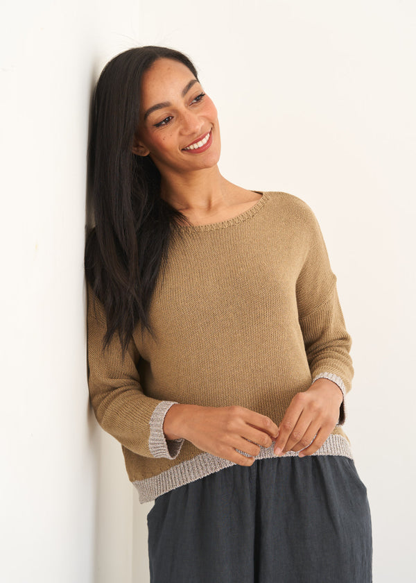 Camel brown jumper with silver trim