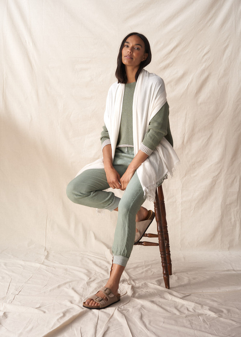 Light khaki sweater with silver trim detail