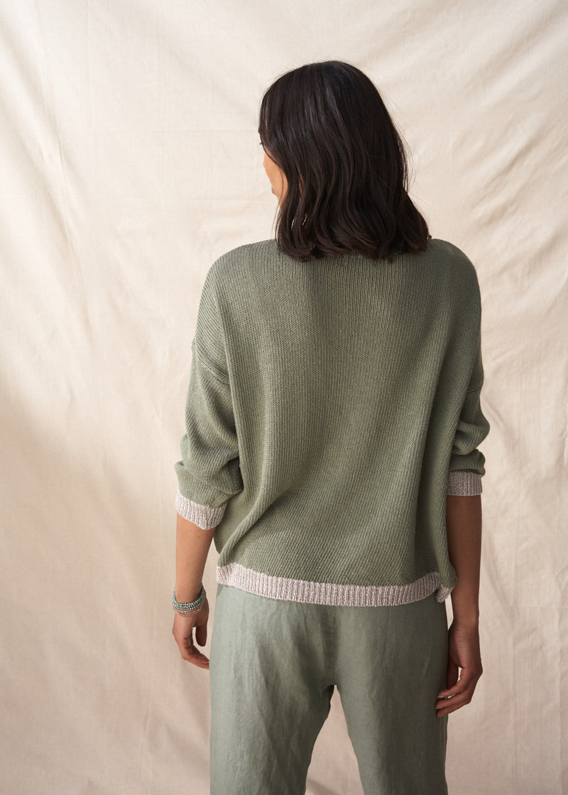Light khaki sweater with silver trim detail