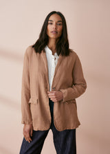 Camel brown relaxed linen blazer