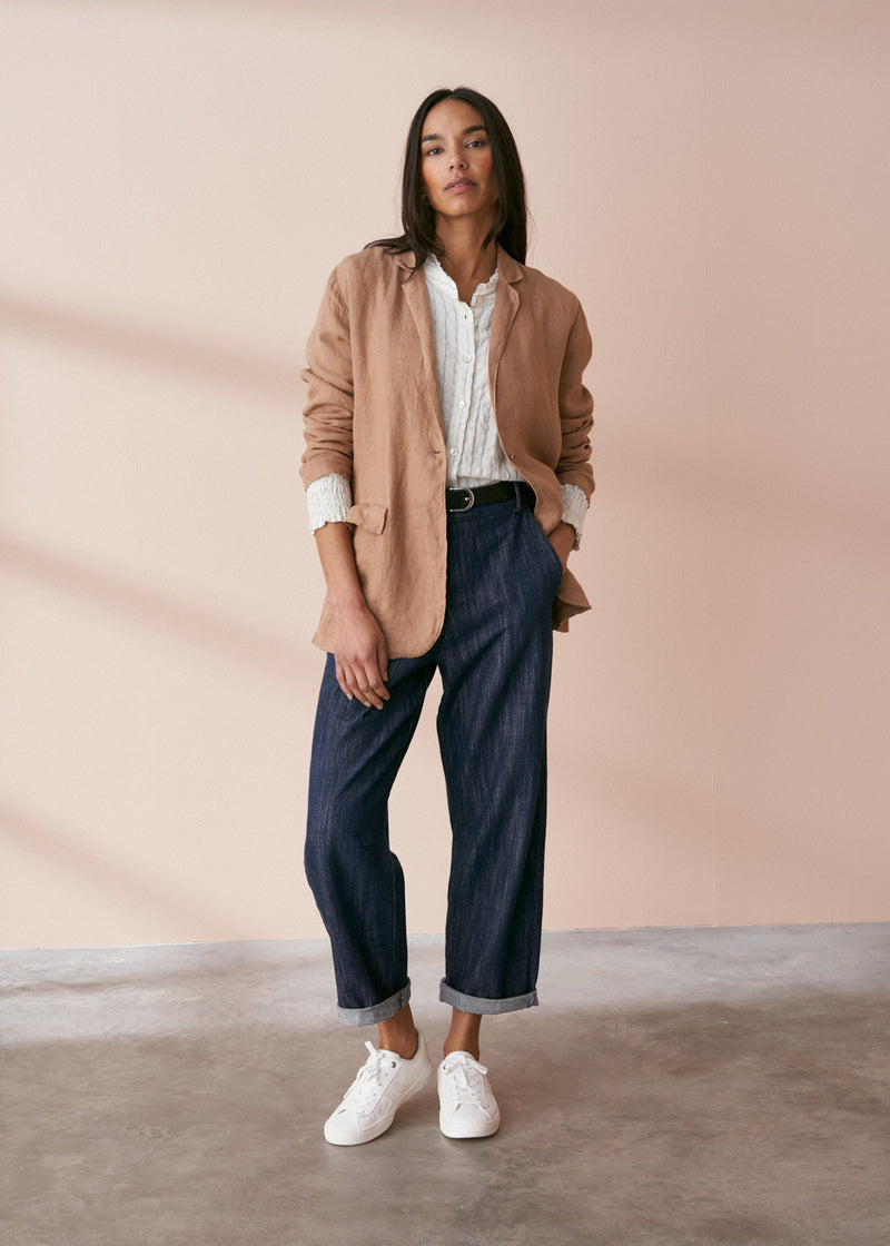 Camel brown relaxed linen blazer