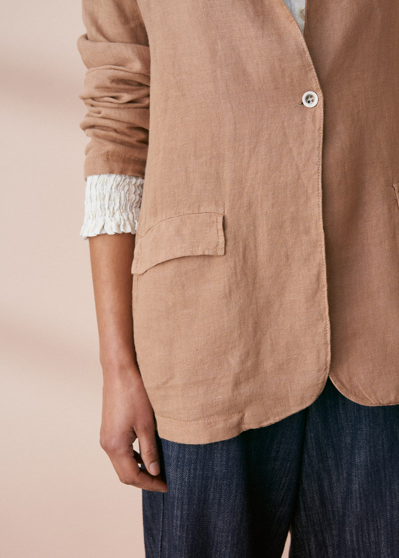 Camel brown relaxed linen blazer