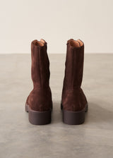 Brown suede zip front ankle boots
