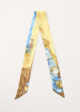 Harvest scene yellow satin scarf