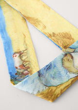 Harvest scene yellow satin scarf