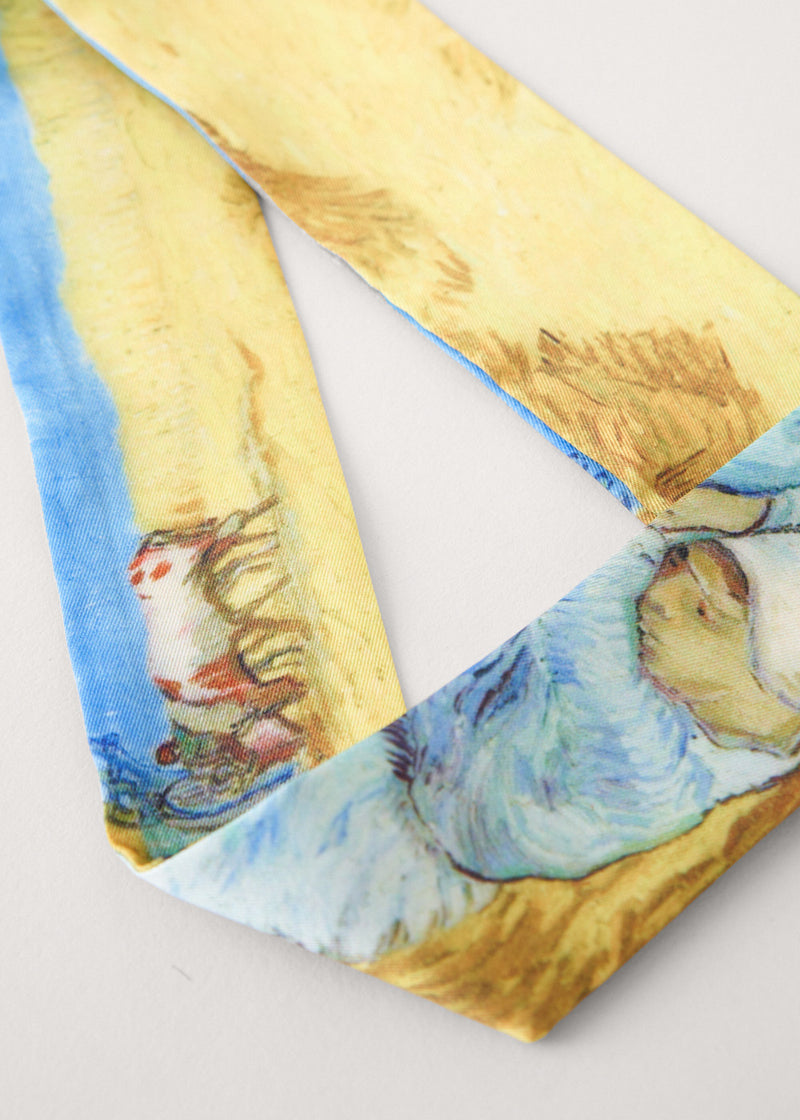 Harvest scene yellow satin scarf