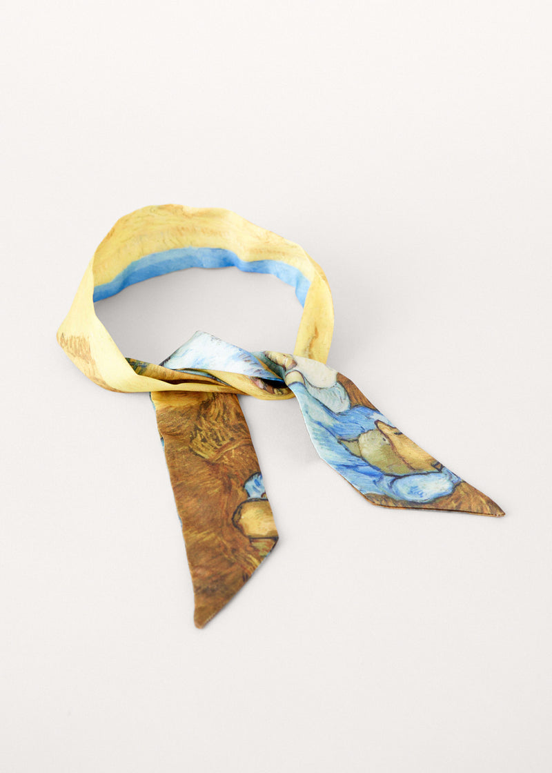 Harvest scene yellow satin scarf