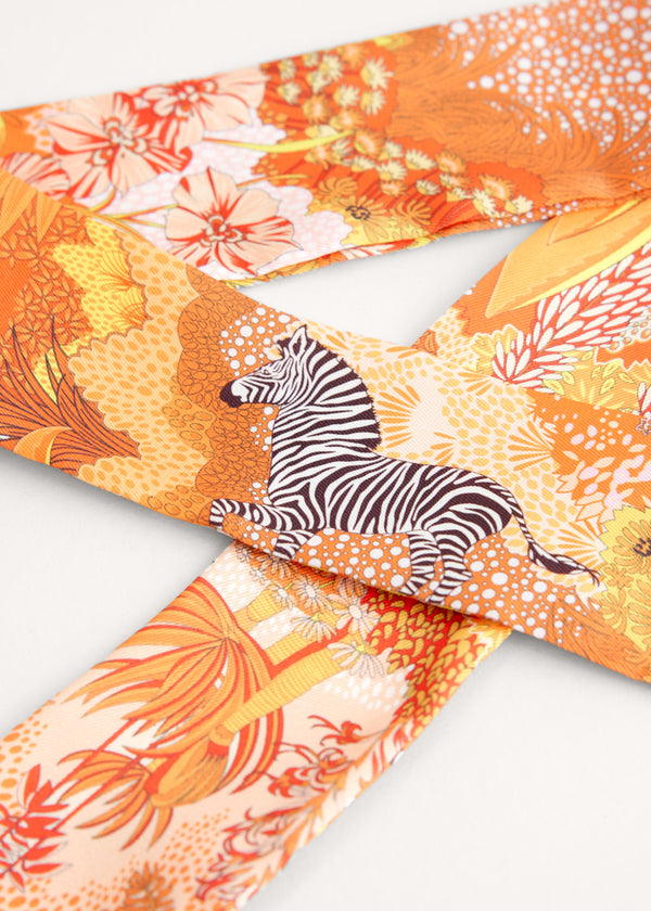 Orange jungle print satin scarf