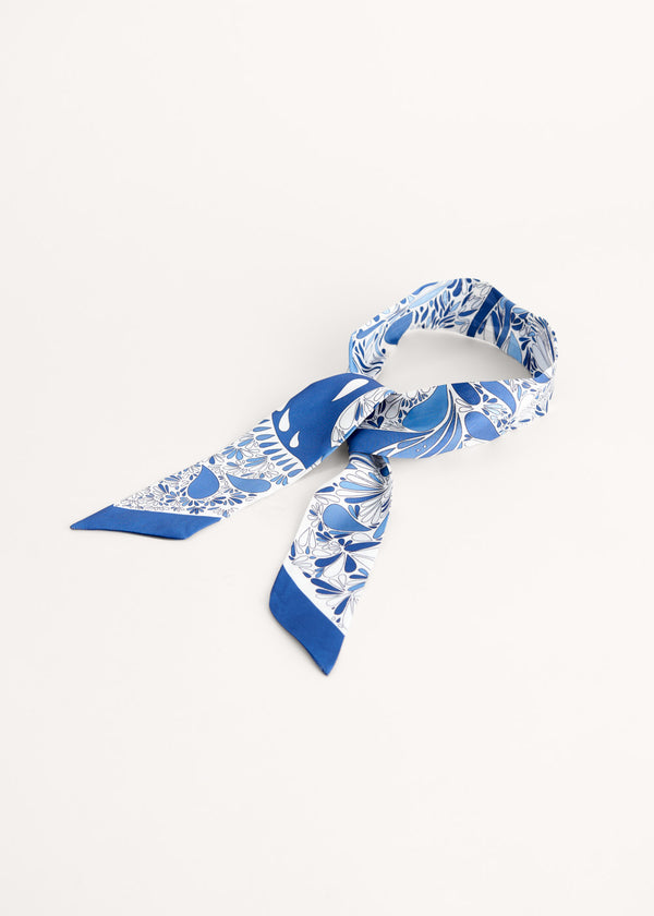 Satin blue and white scarf