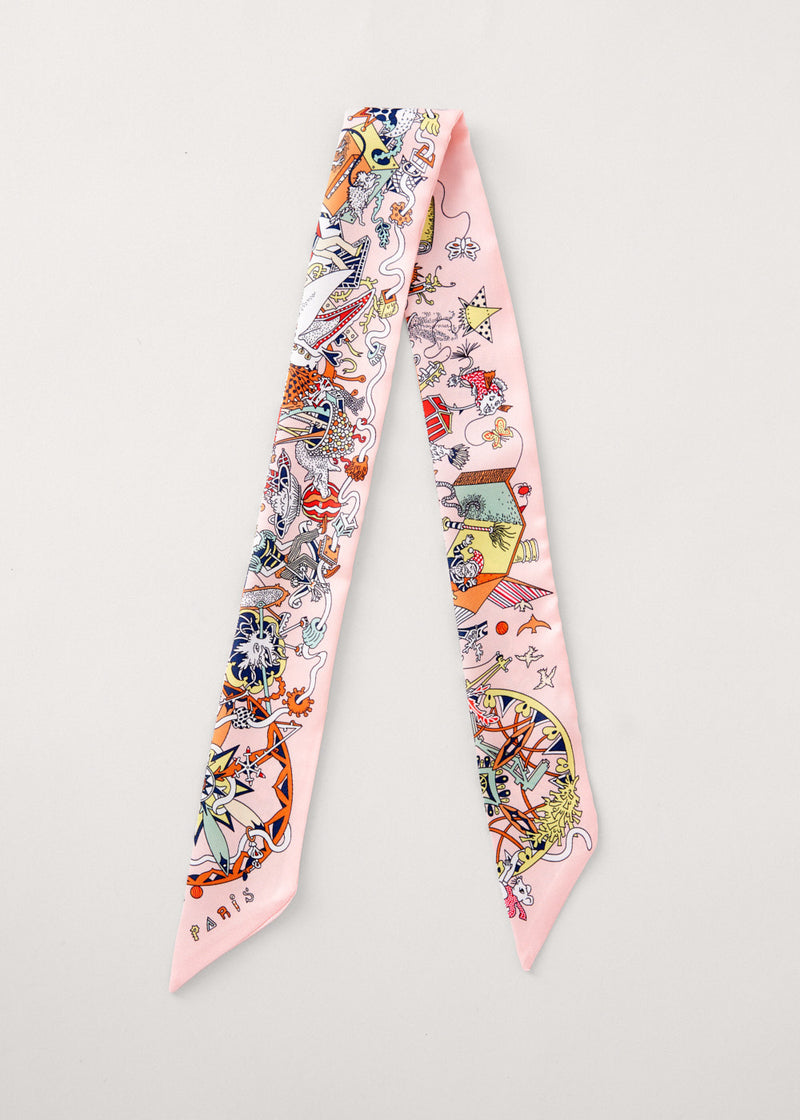 Pale pink illustrated neck tie