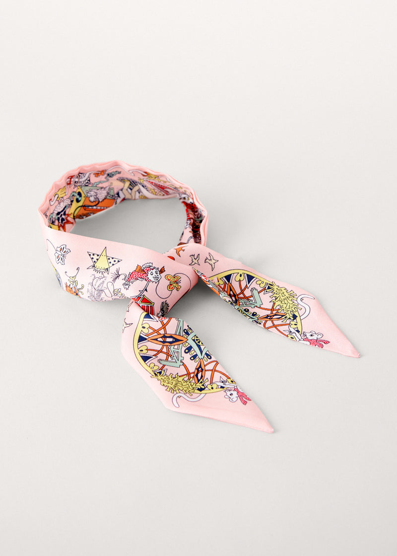 Pale pink illustrated neck tie