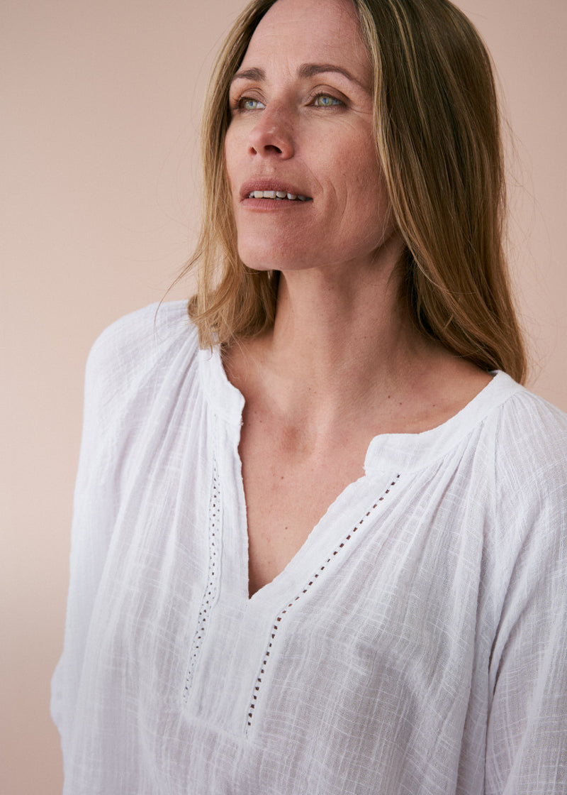 White cotton top with embroidered detail