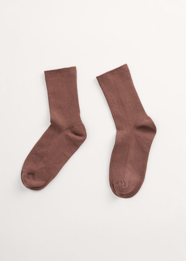 Brown ribbed cotton socks
