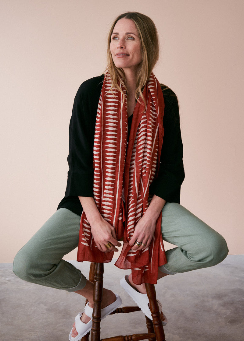 Red printed cotton scarf