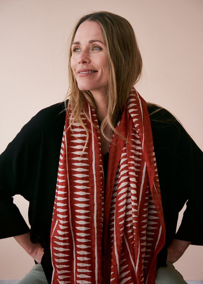Red printed cotton scarf