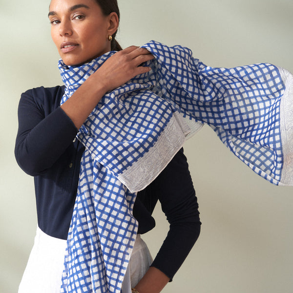 Leonora Check Scarf - Blue | Accessories | BUSBY & FOX – Busby & Fox