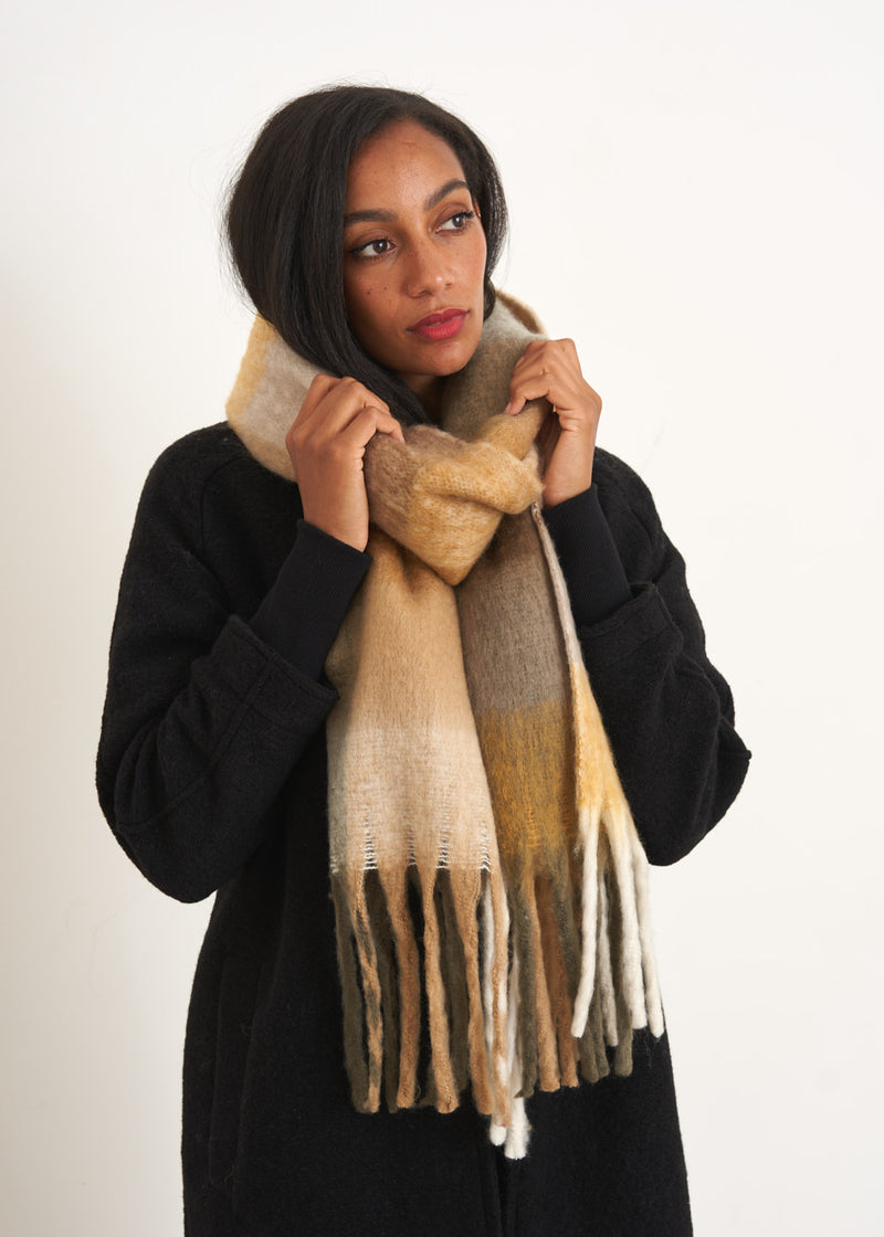 Khaki and yellow checked scarf