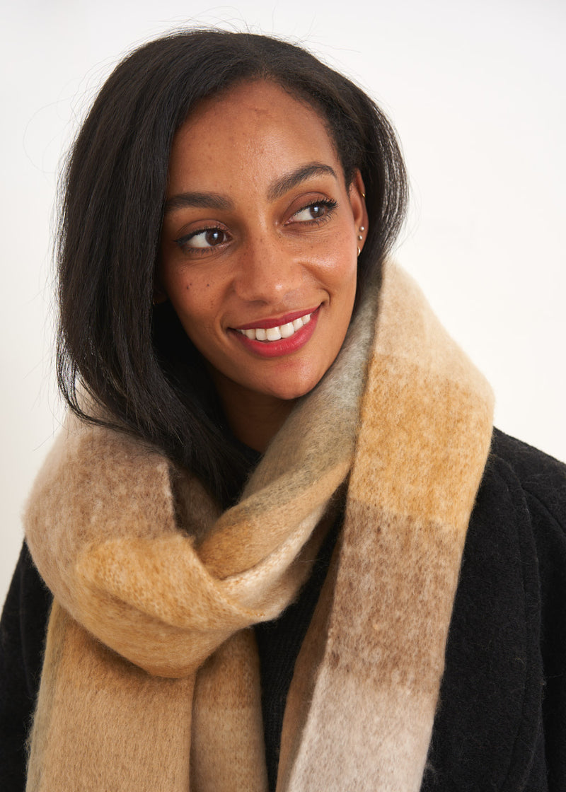 Khaki and yellow checked scarf