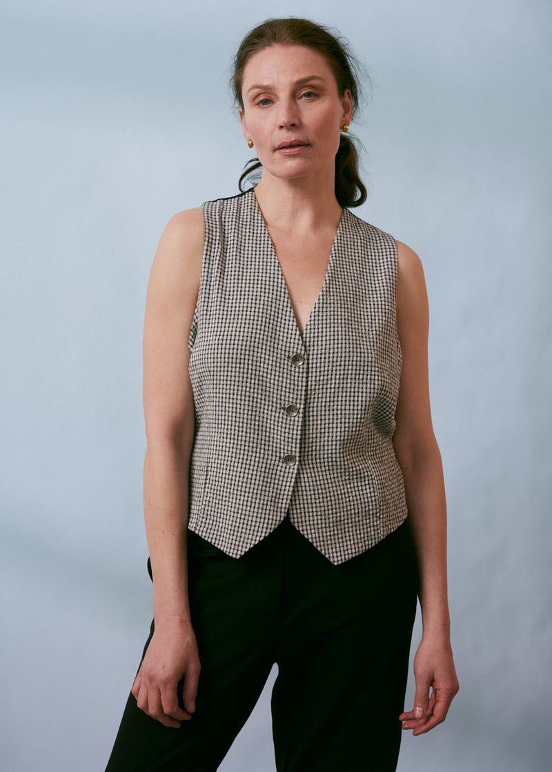 Grey and white check waistcoat