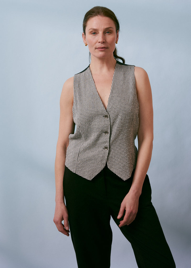 Grey and white check waistcoat