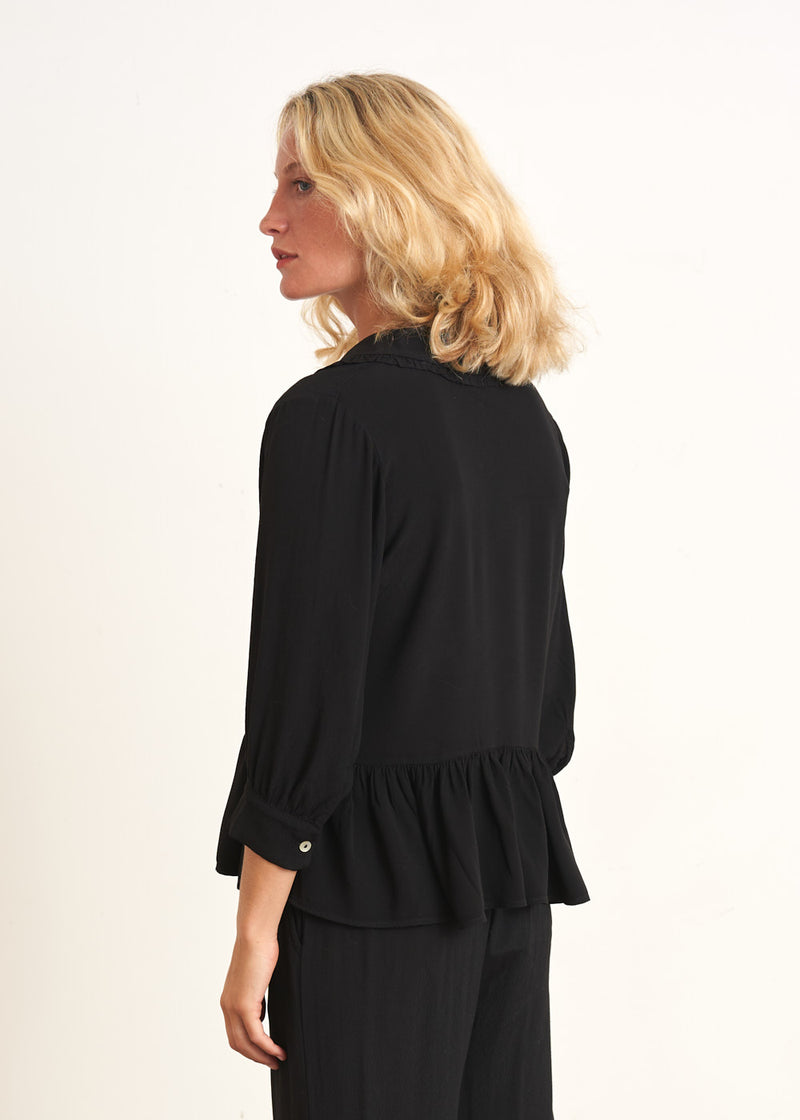 Black peplum top with buttons