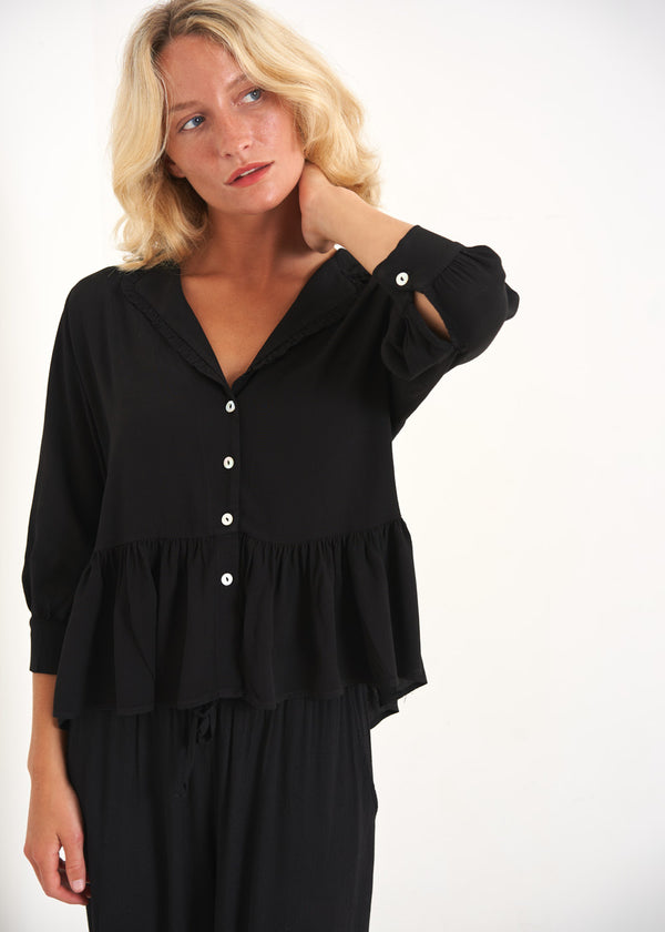Black peplum top with buttons