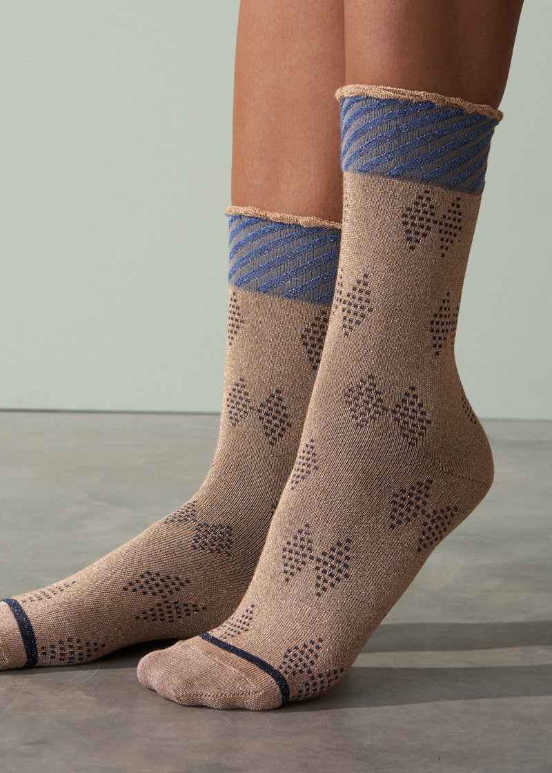 FLORA GLITTER SOCKS - TAN