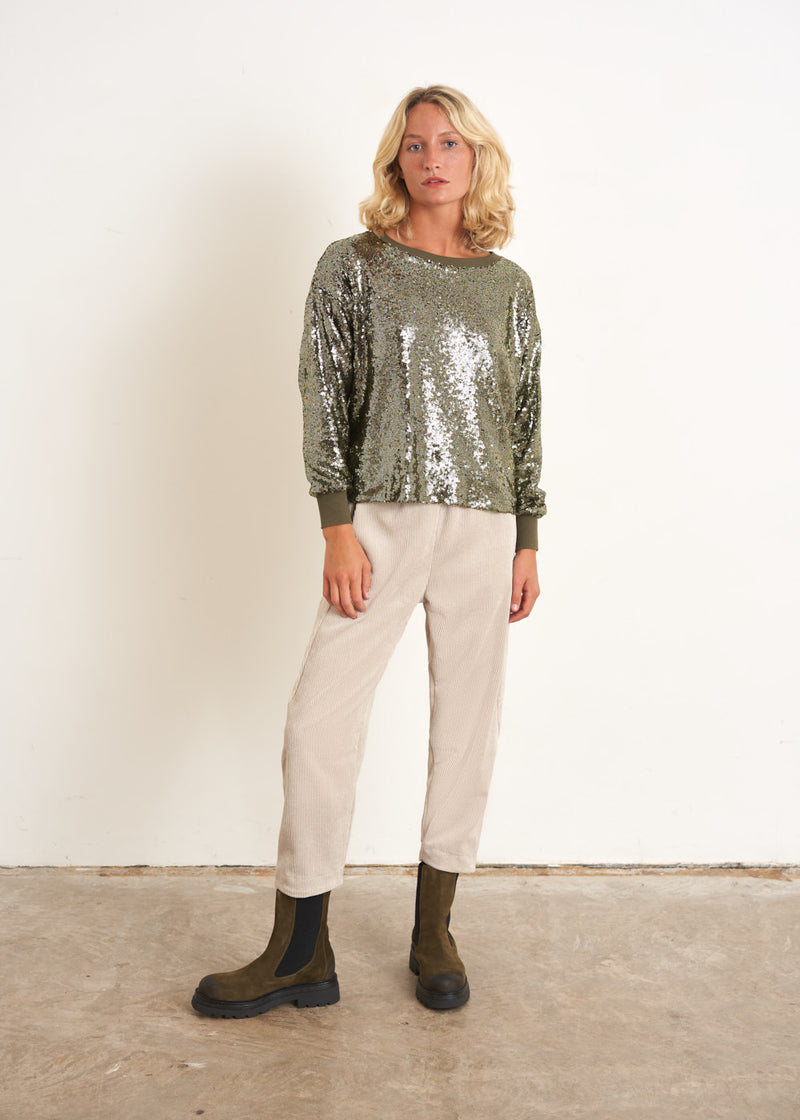 Khaki green sequin sweatshirt