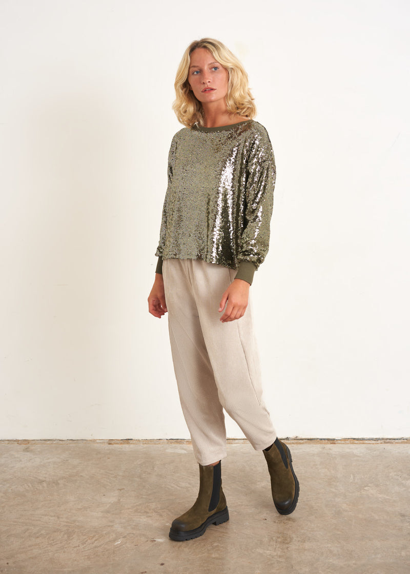 Khaki green sequin sweatshirt