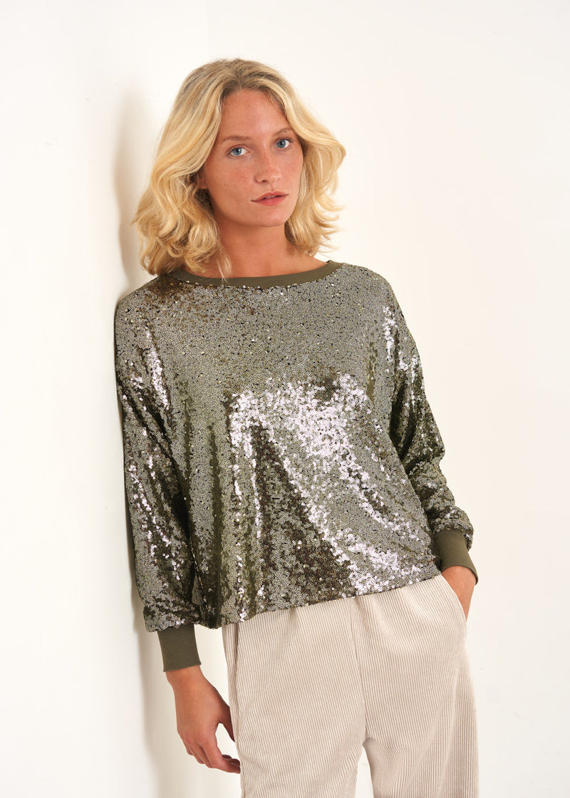 Khaki green sequin sweatshirt