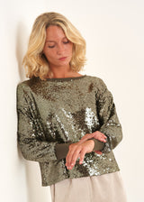 Khaki green sequin sweatshirt