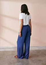 Blue long satin trousers