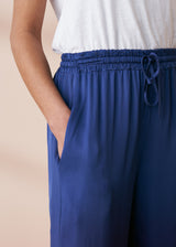 Blue long satin trousers