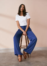 Blue long satin trousers