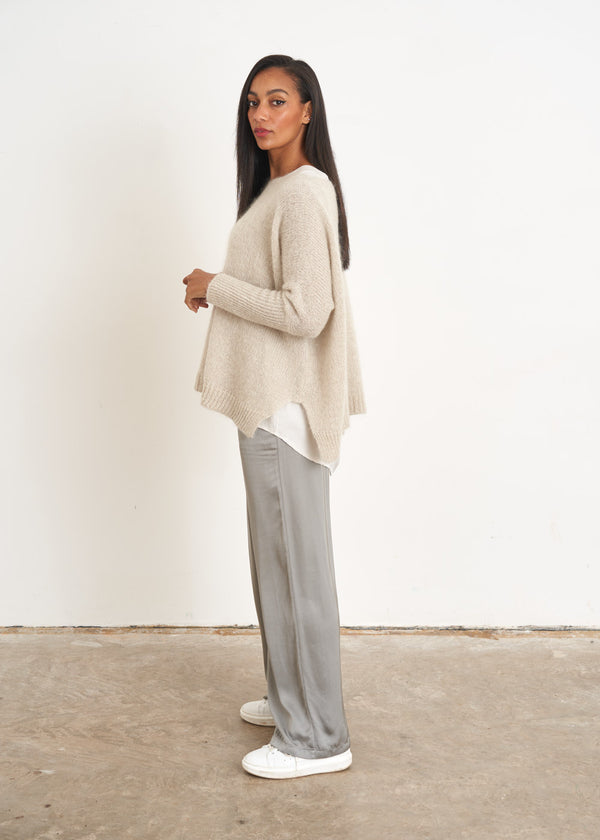 Sage satin wide leg trousers