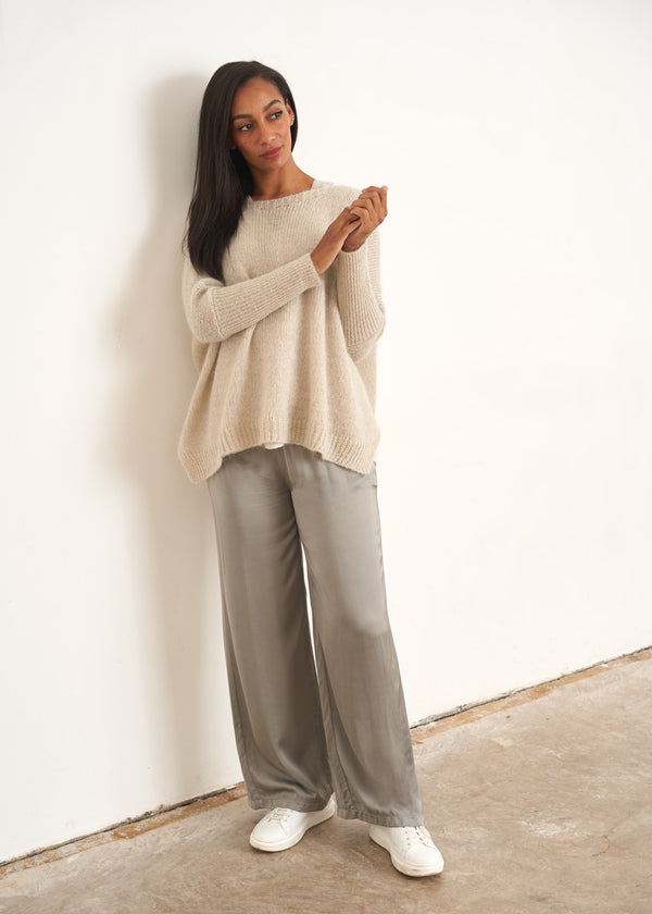 Sage satin wide leg trousers