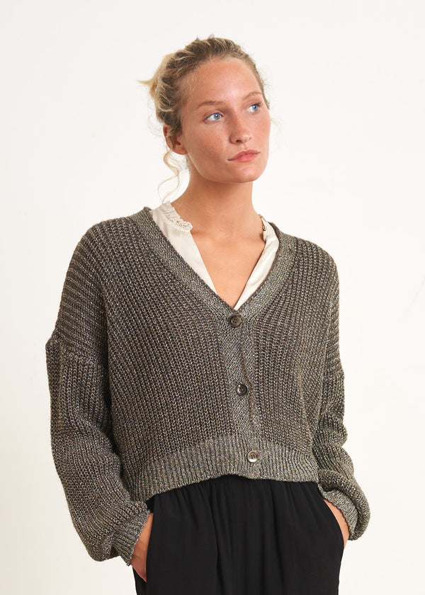Gold metallic knit cardigan