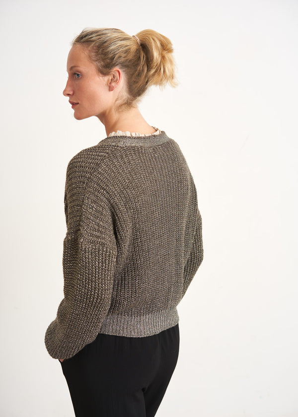 Gold metallic knit cardigan
