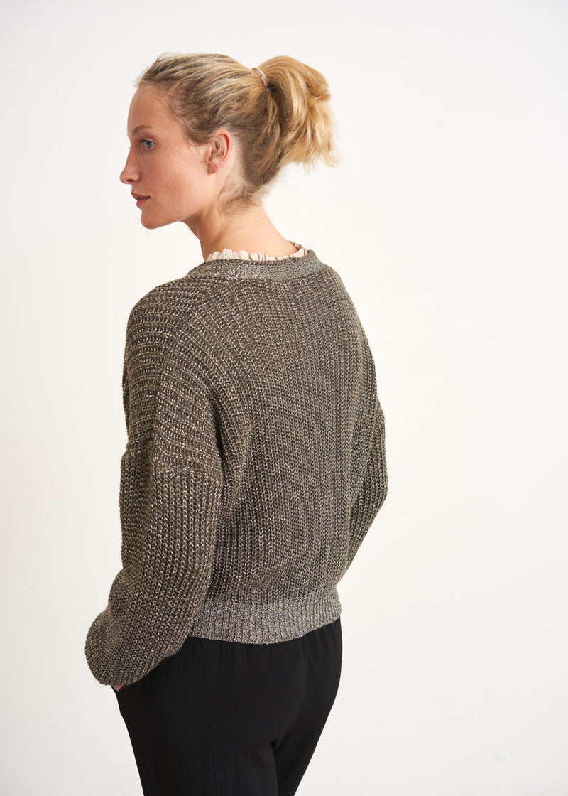 Gold metallic knit cardigan