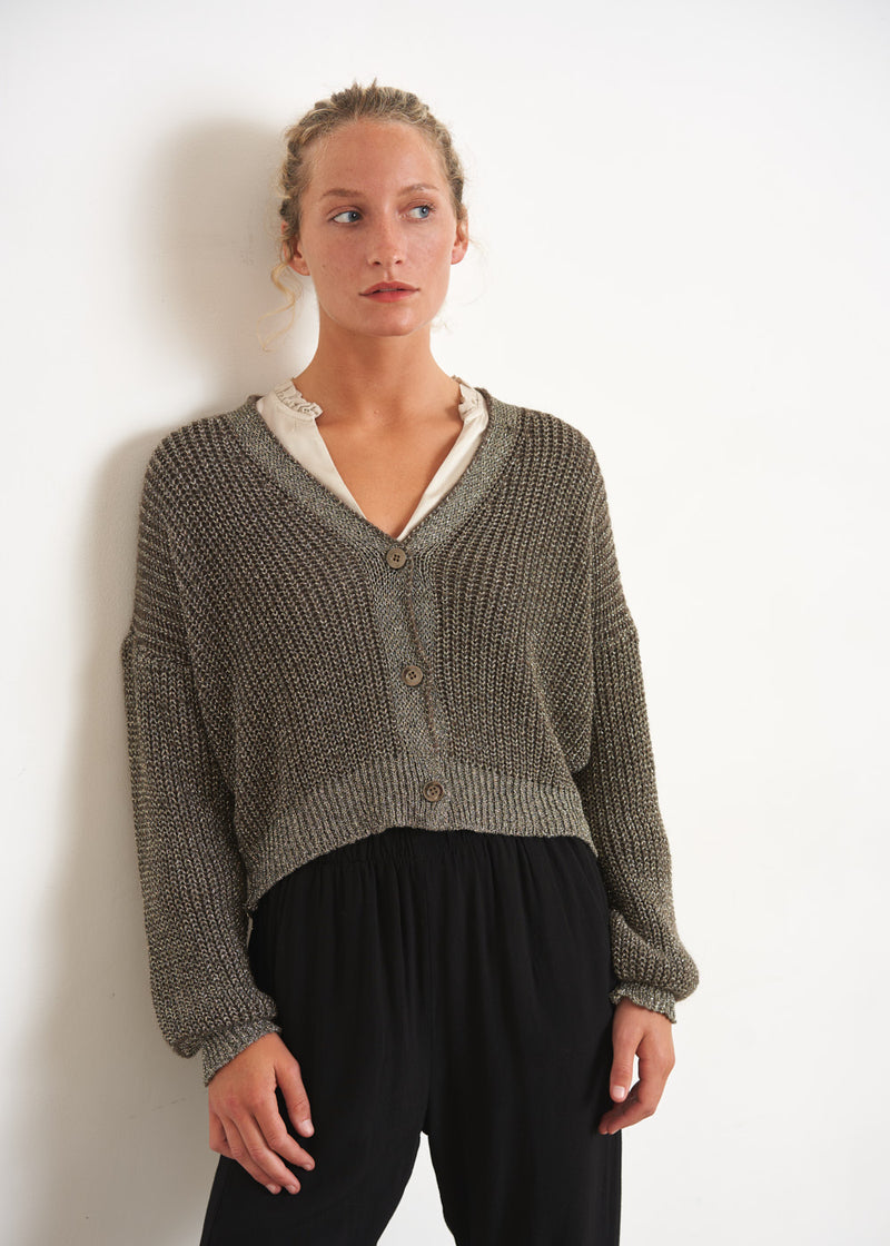 Gold metallic knit cardigan