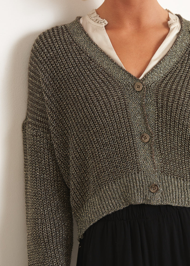 Gold metallic knit cardigan